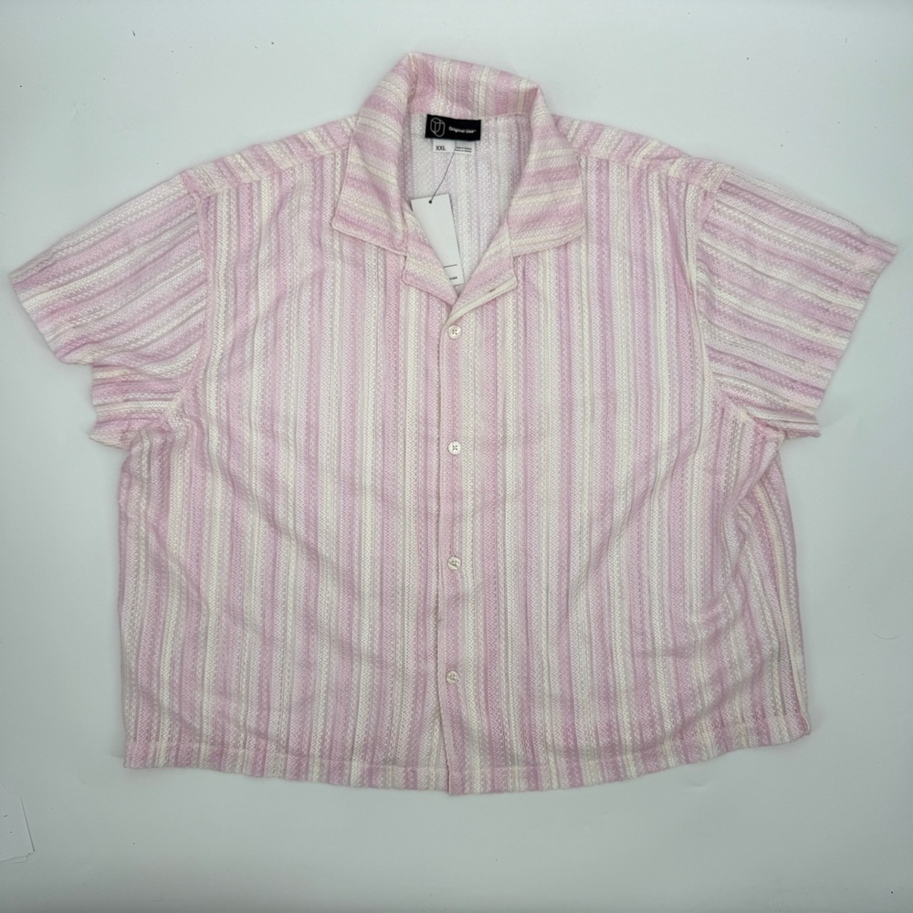 Original Use Camp Shirt Textured Stripe Modern Men XXL Pink White